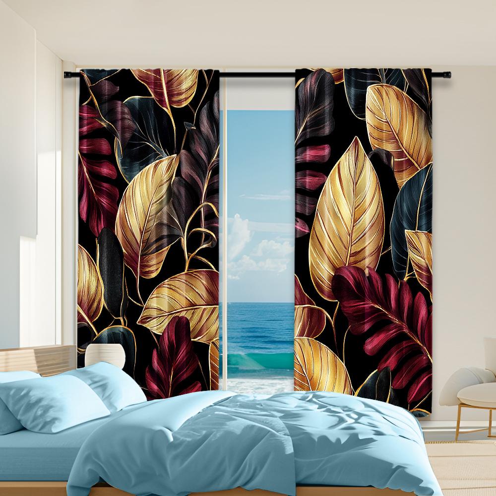 

Set Of 2 Boho Versatile Polyester Transparent Curtains Home Decoration Leaf Use Bedrooms Living Rooms Curtain Ideal For Room W100*H70(CM)-Hooks&2PCS
