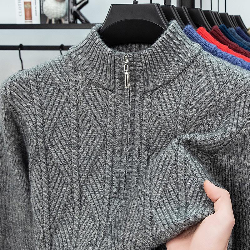 Men's Autumn/Winter Zipper Knit Sweater: Thick, Warm, Half-high Collar, Casual Style
