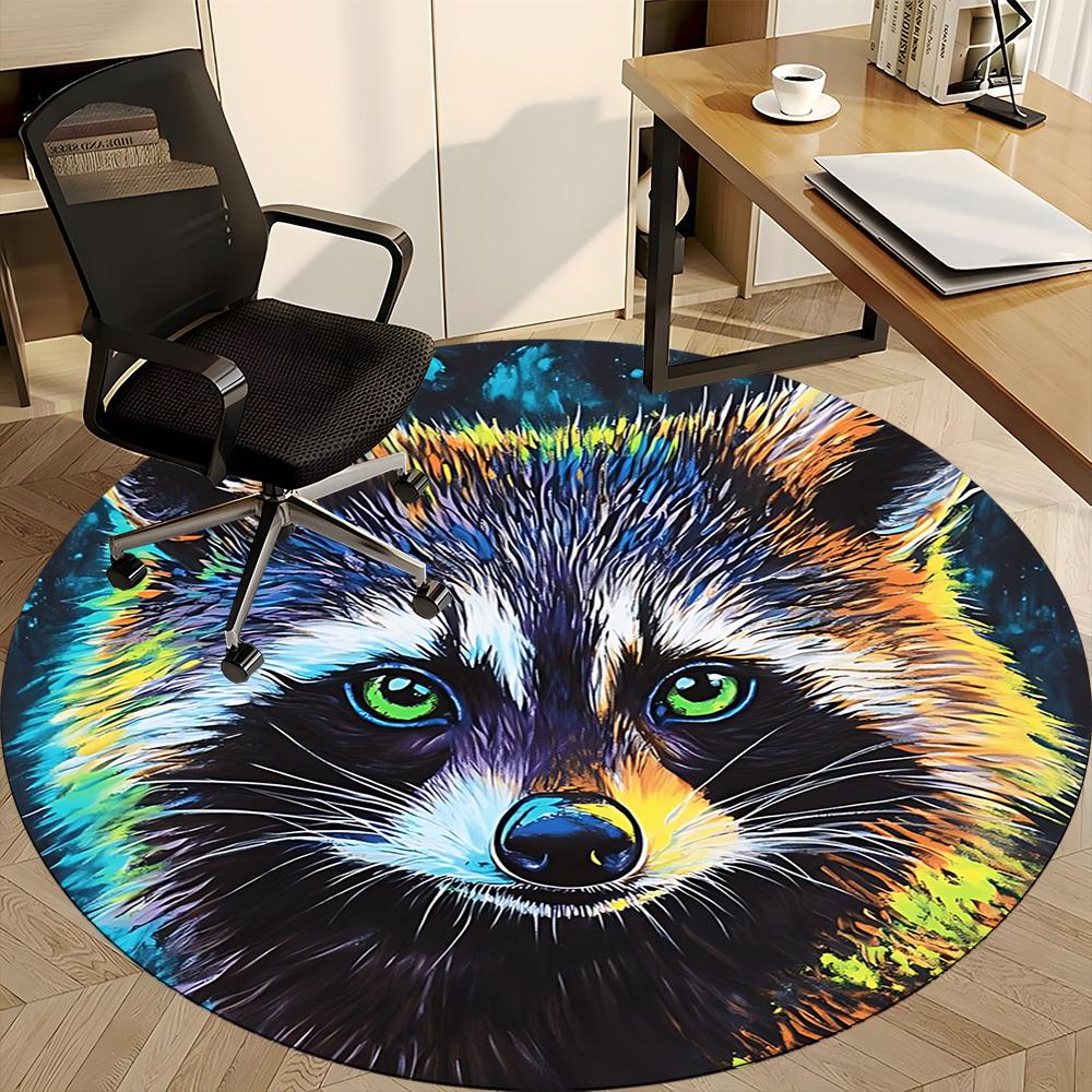 1pc Raccoon Art Office Round Area Rug,  Mat Suitable ForOffice, Under Office Chairs Bedroom Living Room Home Decor, Room Deco