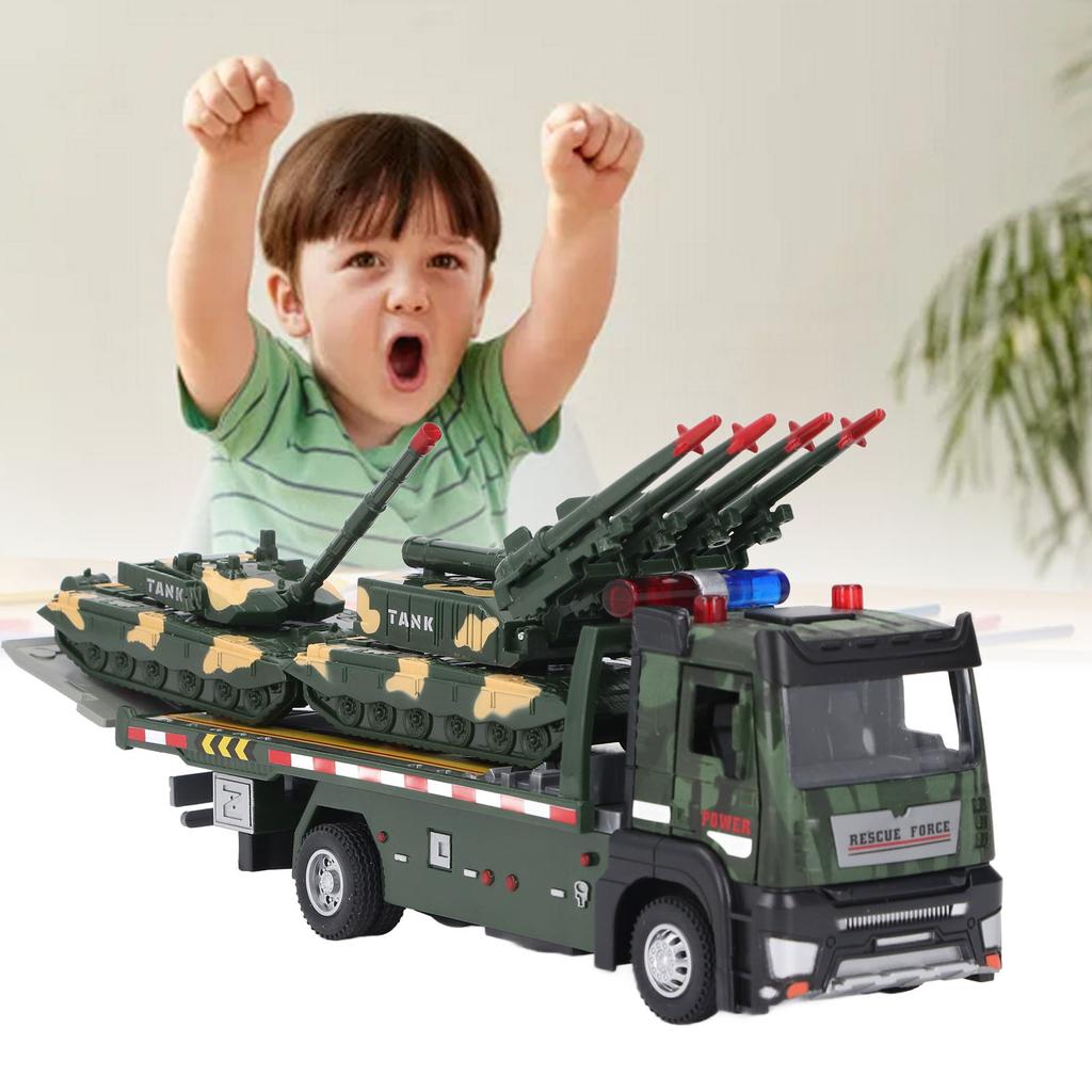 Flatbed Truck Toy with 2pcs Tank Simulation Alloy Military Truck Model Diecast Military Transporter