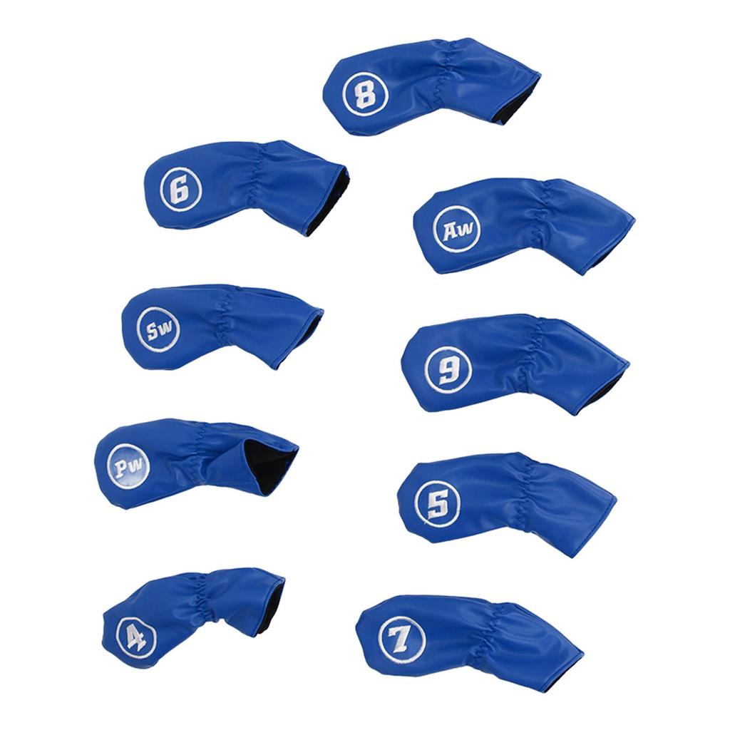 9Pcs Golf Iron Head Covers PU Waterproof Golf Club Headcovers for Right Left Handed Golfer Lovers Blue