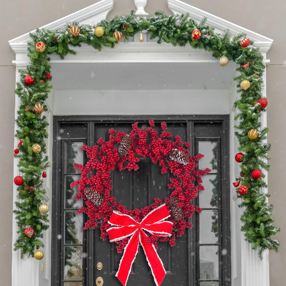 Christmas Decorations Red Fruit Plastic Pine Fruit Christmas Wreath Outdoor Garden Decorations