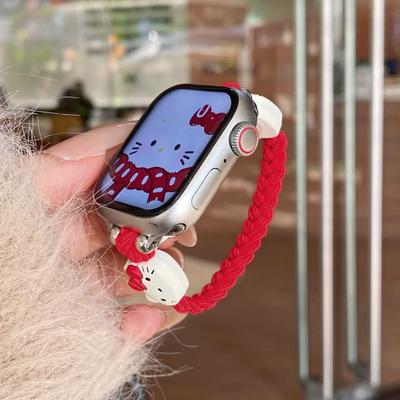 Cartoon Kt Kat Nylon Elastisch Gevlochten Touw Bandje Voor Iwatch 10e Generatie Apple Watch Iwatch9876Se