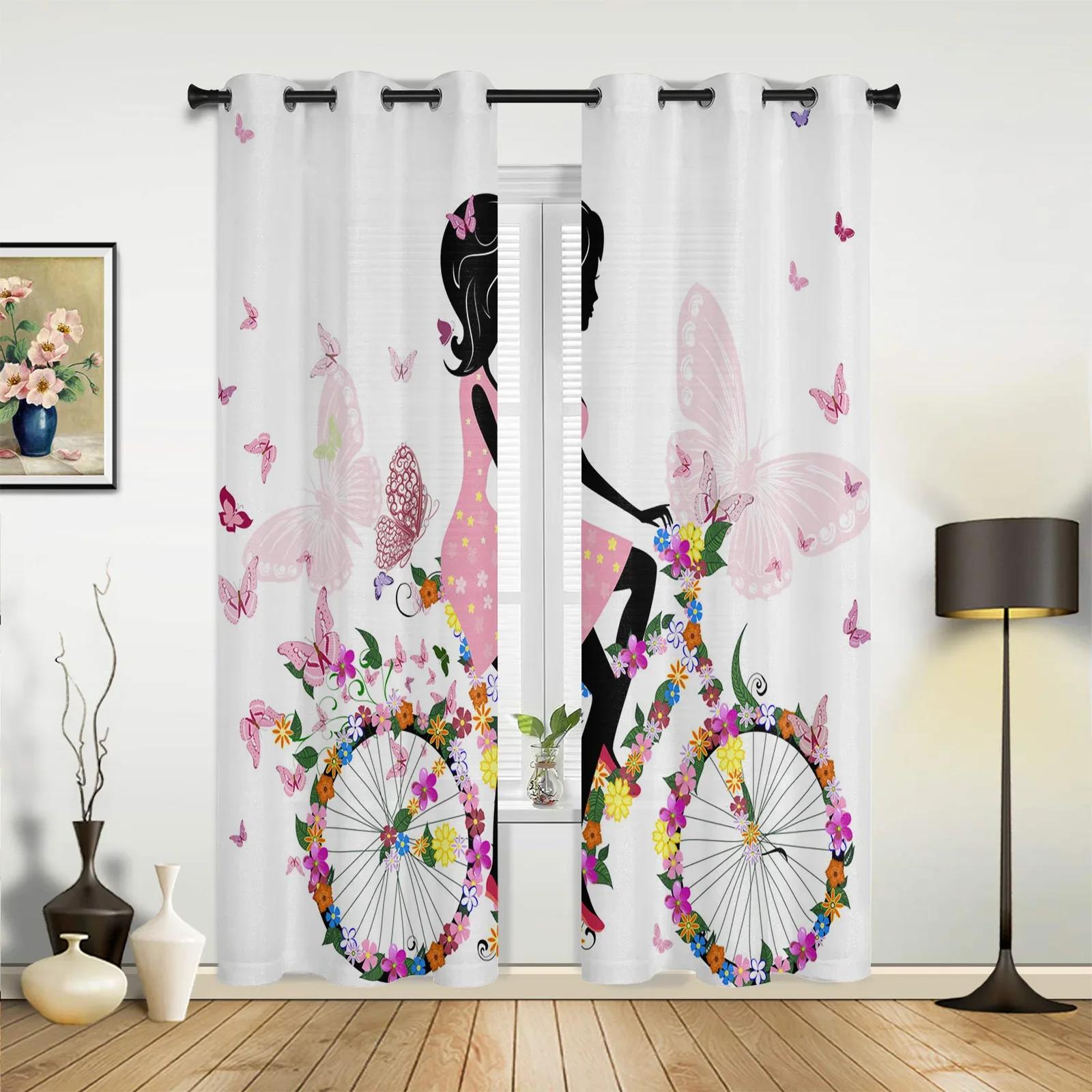 

Butterfly Woman Fantasy Flower Petals Window Curtains Home Decor Living Room Kid Cortinas Kitchen Bedroom Curtain Polyester Ideal For Great W100*H130(CM)-Grommet top&2PCS