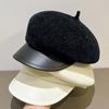 Snowy Neil Beanie Newsboy Hat Women'S Korean-Style Vintage Retro Multi-Purpose Leather Hat Brim
