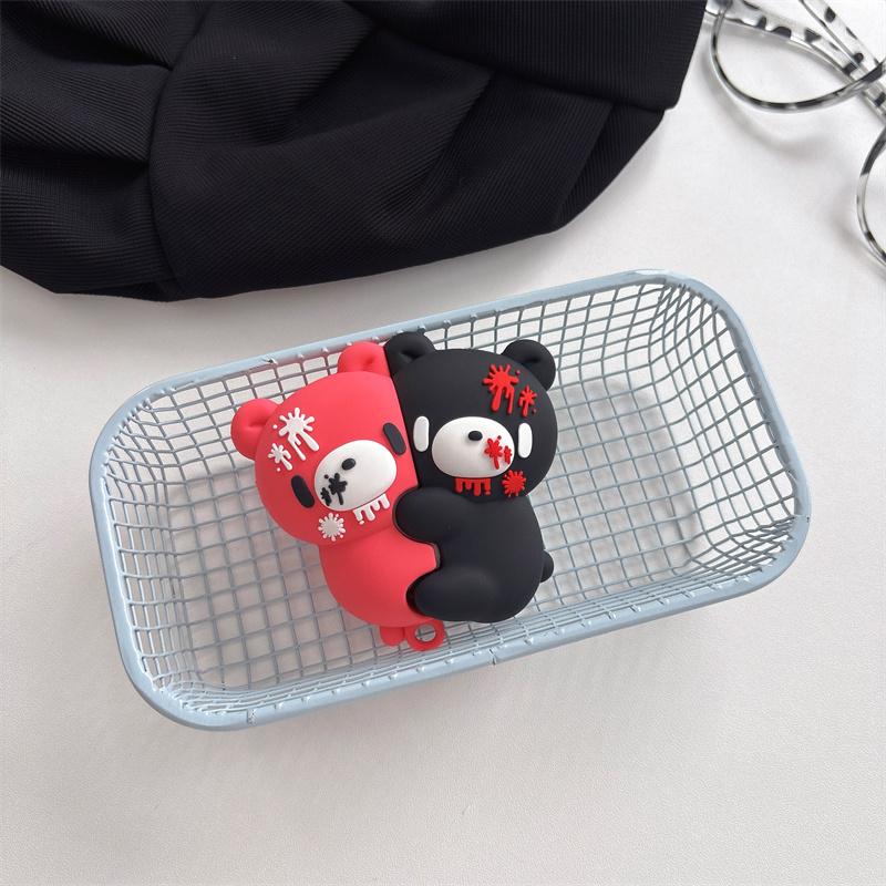 For Airpods 4 Pro 3 Pro 2 Pro Earphone Case 3D Edgy Pink Bloody Hug Bear Soft Silicone Cartoon Headphone Box Cover