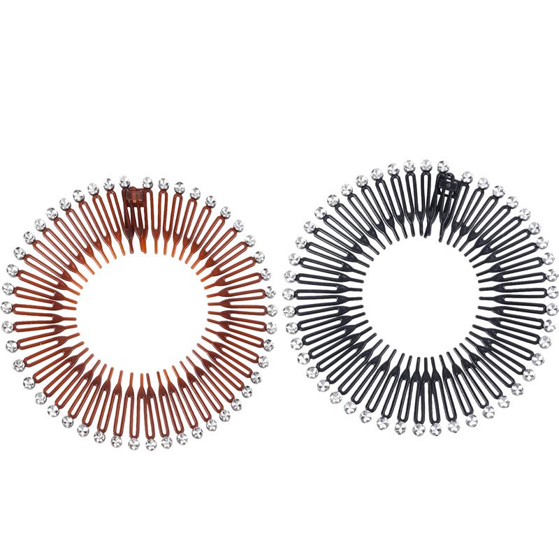 2 Stück Strass Kunststoff Vollkreis Dehnbar Diamant Flexibel Kammzähne Stirnband Haarband Clip Gesichtswaschung Fixiert Haarzubehör