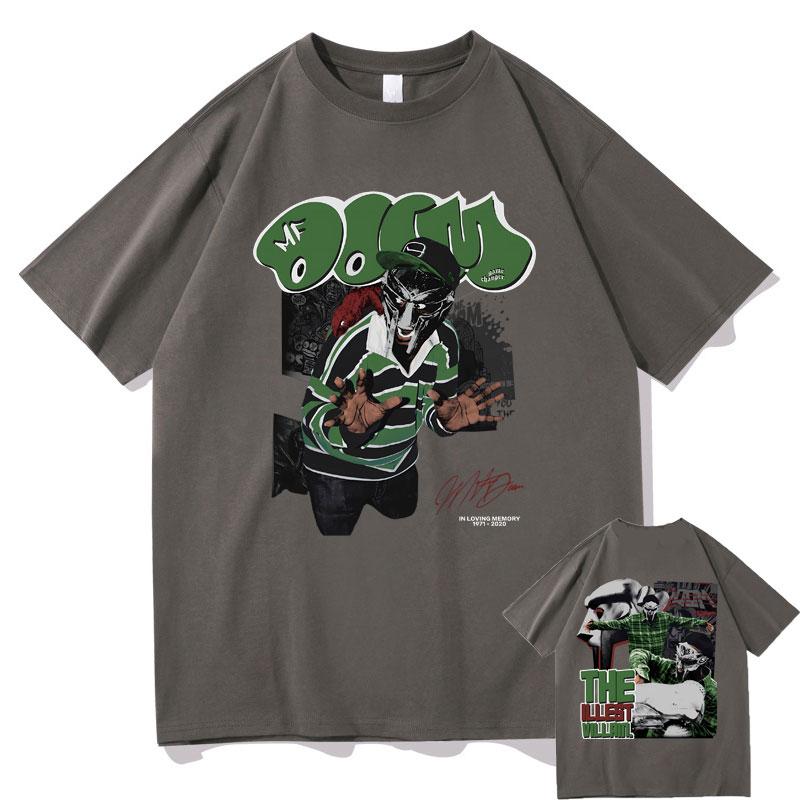 Rapper Mf Doom Madvillainy The Illest Villains Double Sided Print Tshirt Men Fashion Oversized Tshirt Male Hip Hop Trend Tees