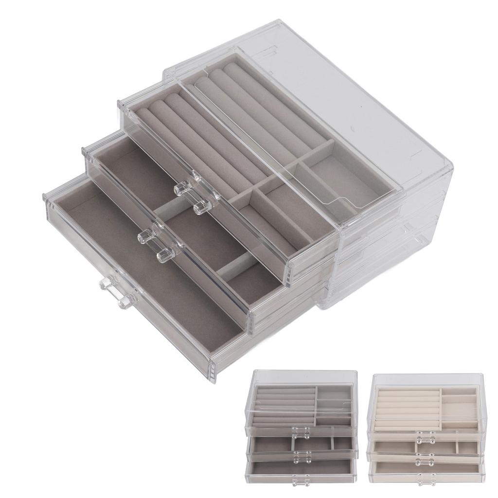 Clear Earring Storage Organizer with 3 Drawers Flannel Lining Jewelry Display Holder Stand for Earri