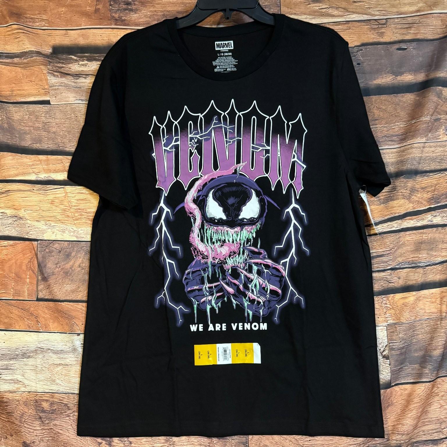 MARVEL Venom Men’s Black L Cotton Blend Graphic Crew Neck Comic Book Unisex T-Shirt L