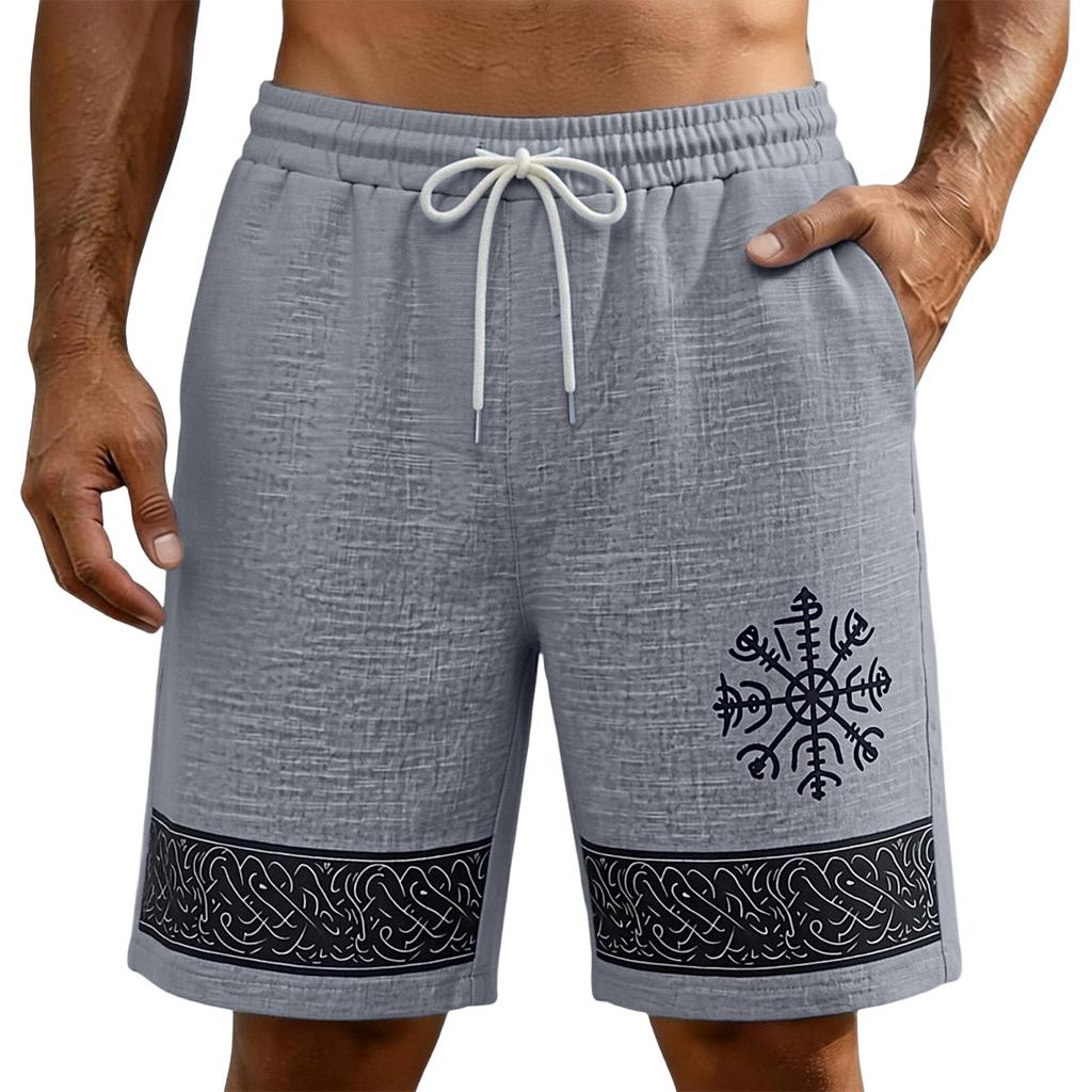 Pantaloncini Casual Estivi da Uomo Effetto Lino Leggeri Coulisse Vita Elastica Vestibilità Rilassata Cinque Tasche con Fantasia Stampata