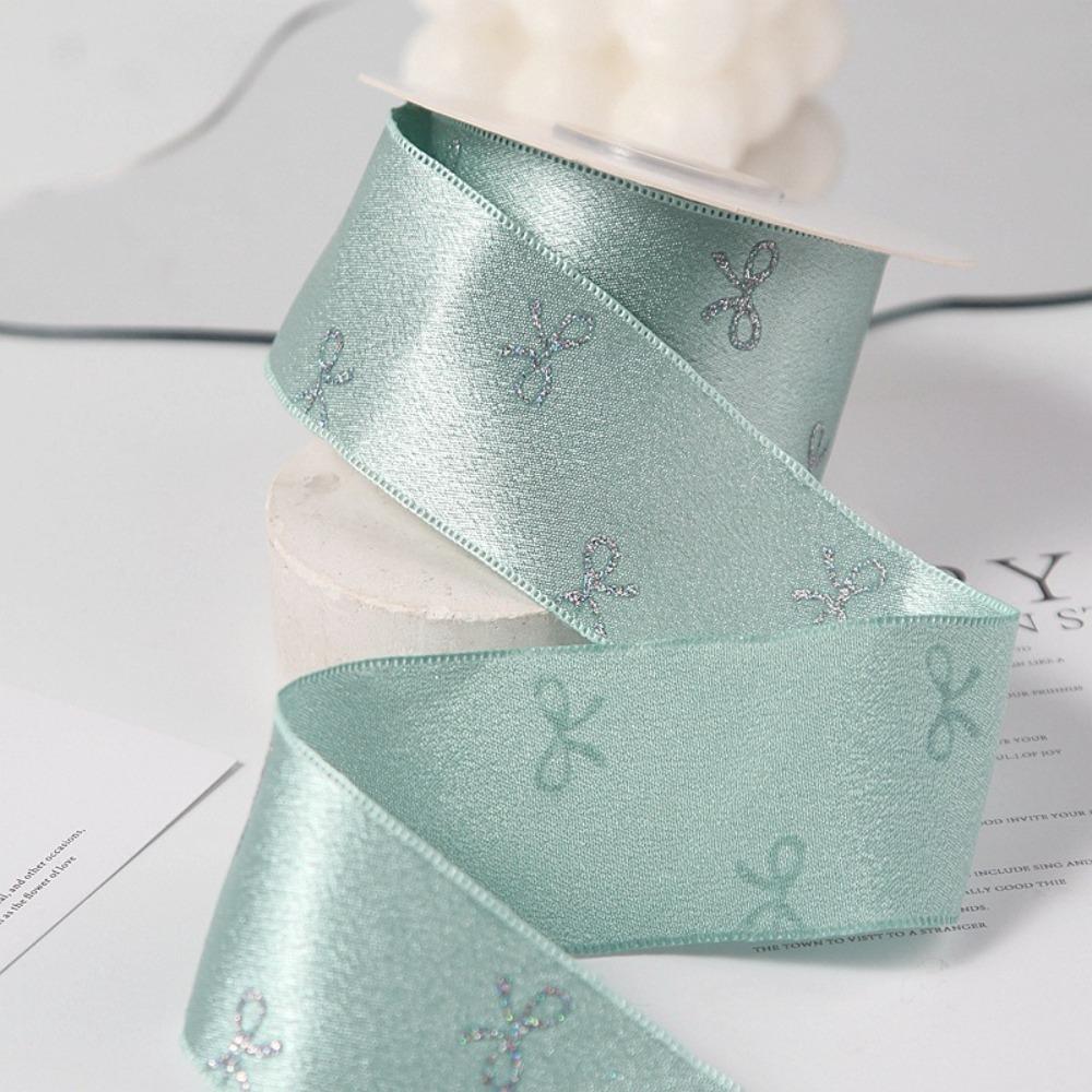 Bow Print Gift Wrapping Ribbons 10 yards Silk Ribbon Decoration Silver Foil Bow Ribbons  Gift