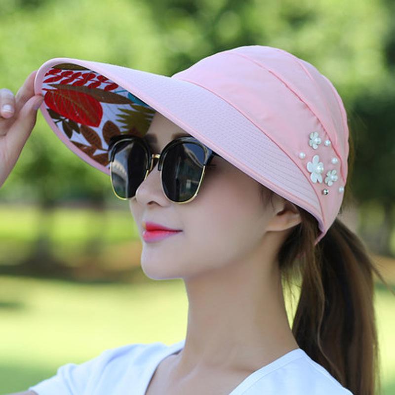 Sun hat Summer sun hat Ladies foldable sun protection Beach big brim cool hat UV protection Cycling empty top