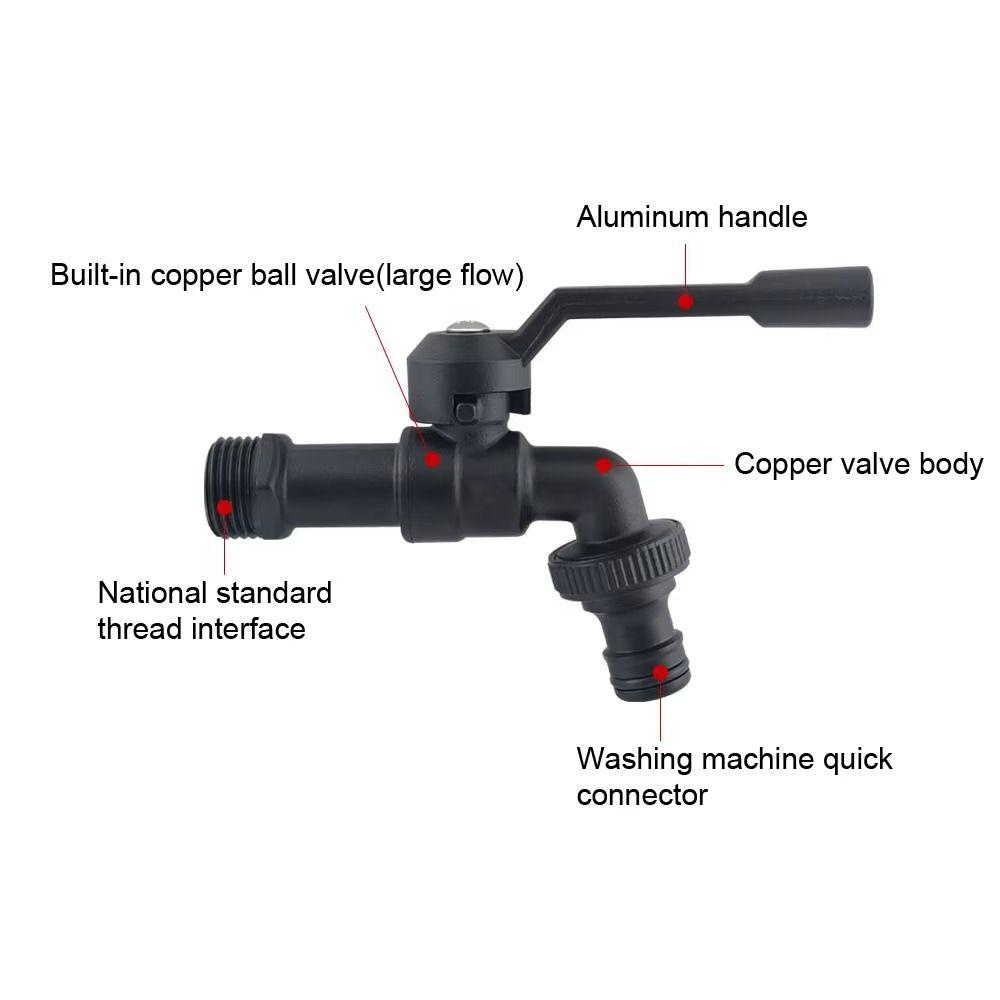 Dual Outlet Brass Garden Hose Faucet Black Washing Machine Bibcocks Anti-Freeze Bibcocks  Garden