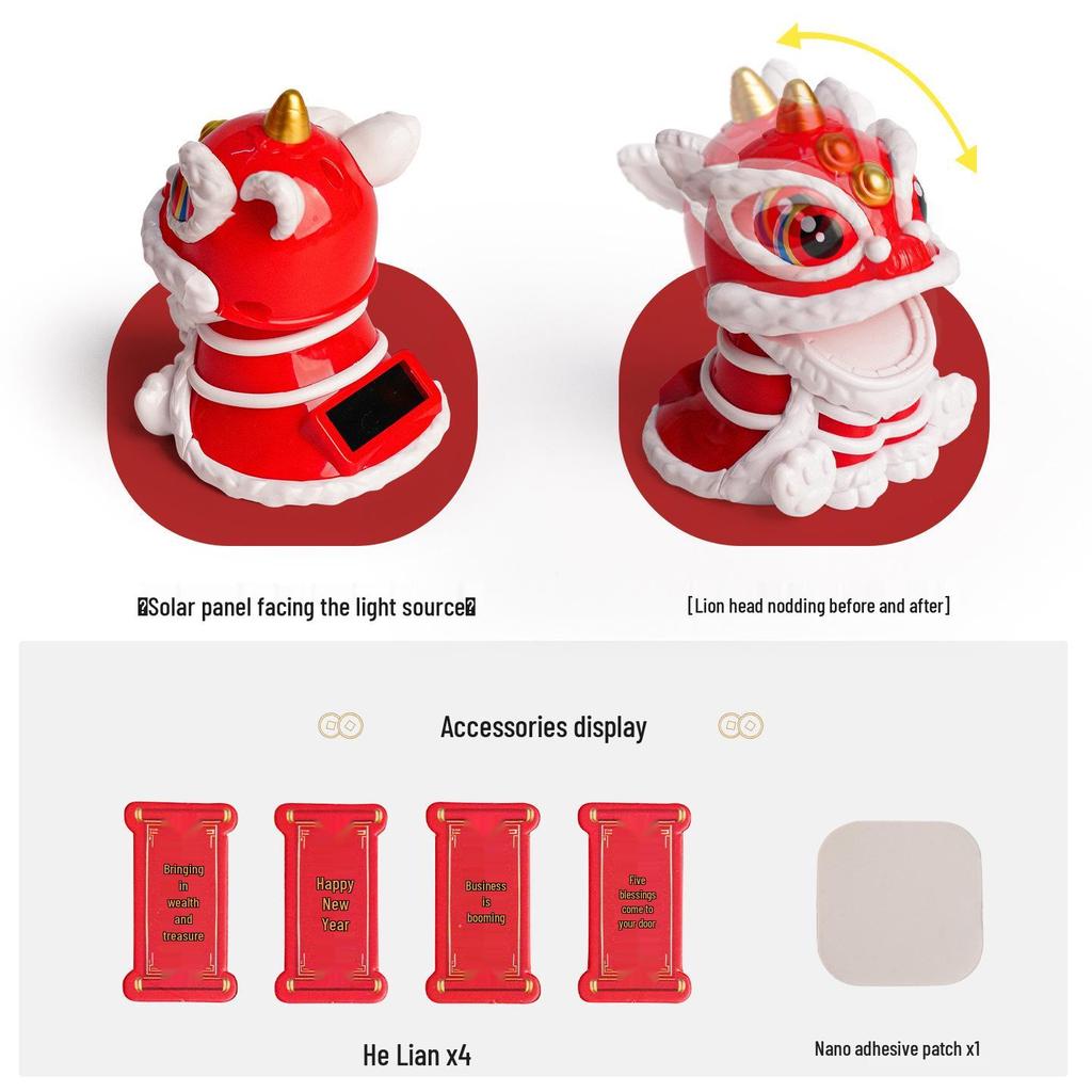 Solar-Powered Lion Dance Ornament: Chinese-Style Wealth-Attracting Car Decoration, Creative New Year Gift