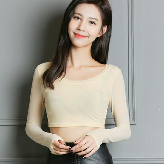 Dames Doorzichtig Kant Cropped Top - Lange Mouwen, Ronde Hals Mesh T-shirt voor Layering met Rokken