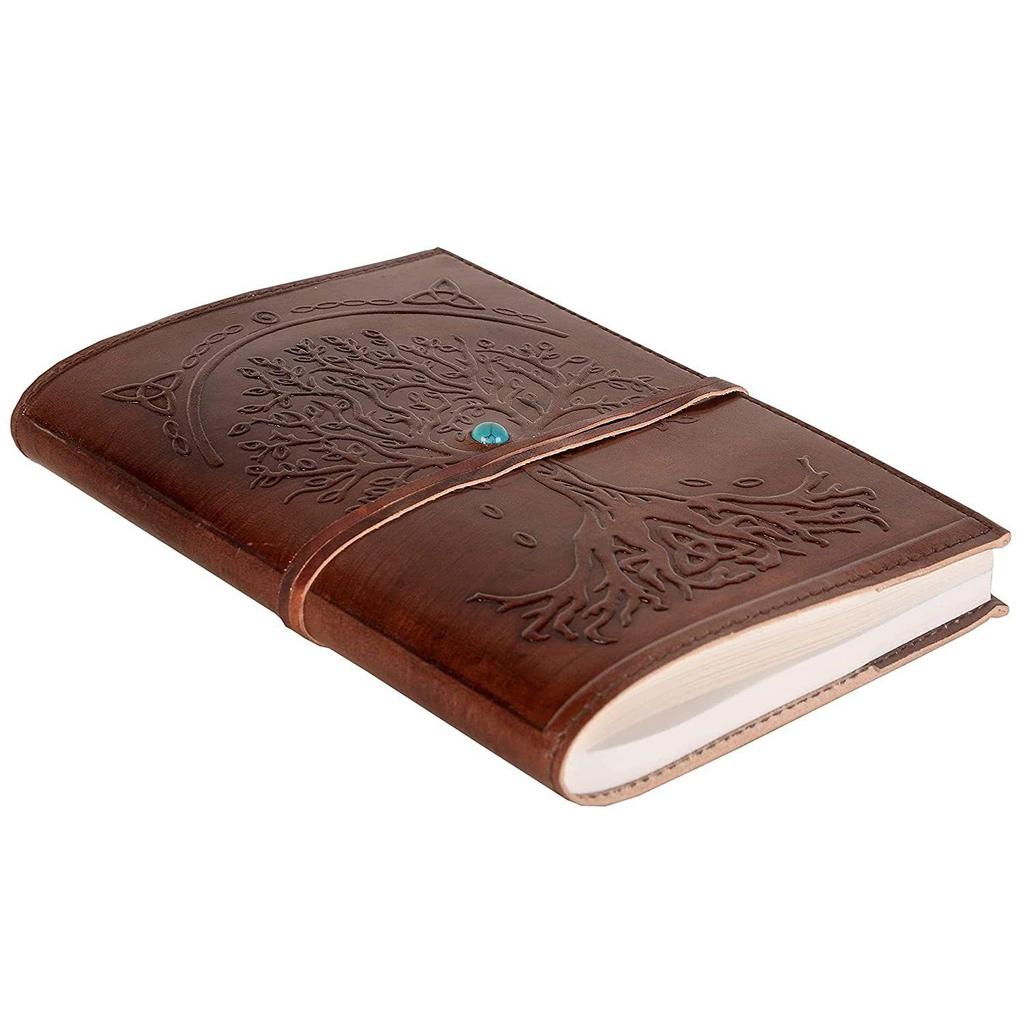 Leather Diary - Feather with Birds, Leaf of Tree Embossed  Size 6 X 8.5 Inch (Tree Embossed)