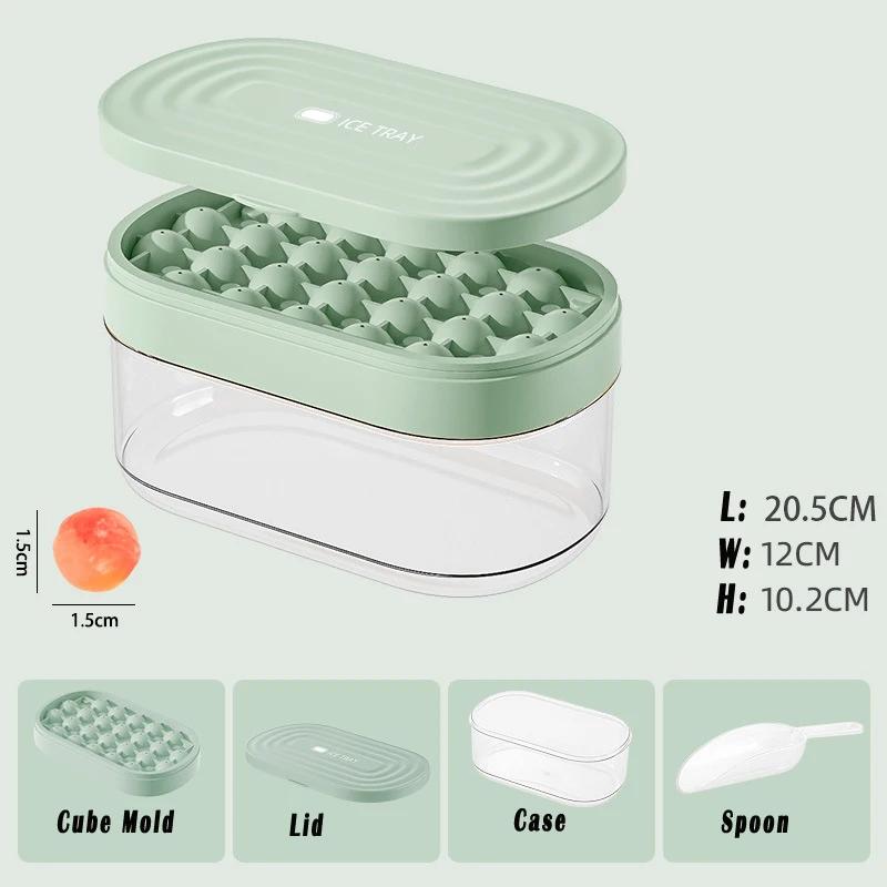 

1 комплект формочек для льда с чехлом, крышкой и ложкой, без BPA, силиконовая сферическая форма для льда в форме виски 1,5 см, палочки для мороженого, формочка для льда зелёный