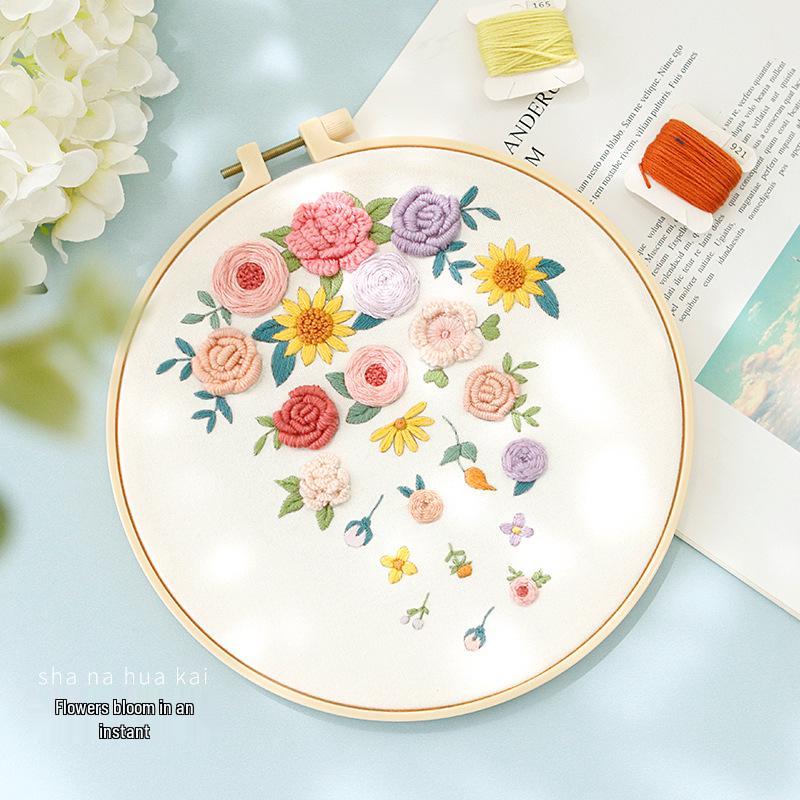 Nordic DIY Embroidery Kit: Beginner's Fresh Floral Fabric Art Set