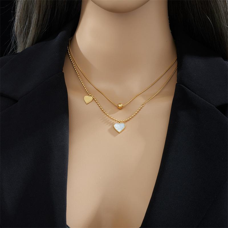 Titanium Steel Layered Necklace with Heart Pendants