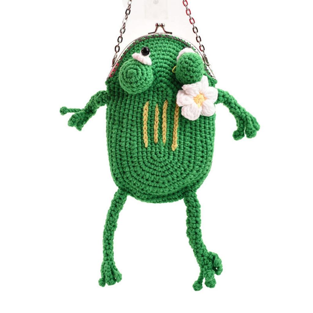 2025 NEW Cute Frog Shape Clip Bag Funny Cartoon Women Girl Mini Knitting Messenger Bag Chain Single Shoulder Crossbody Bag