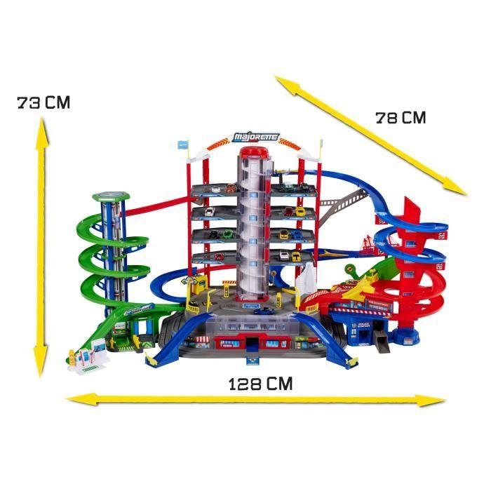 Majorette - Super city garage - 2 niveaux - Sons et lumières - 6 véhicules métal + 1 train - 128 x 78 x 73 cm
