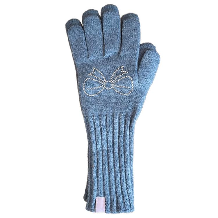2pcs Bows Performances Gloves Men and Women Knitted Long Thicken Gloves for Cold Climates