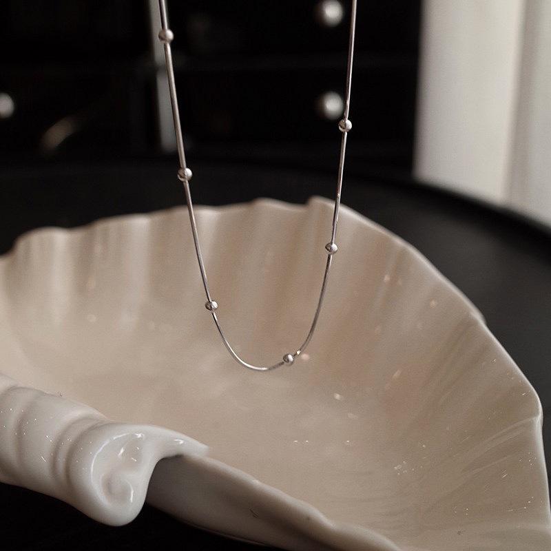 S925 Round Bead Snake Bone Chain Necklace: Women's Stylish, Versatile Clavicle Chain, High-End, Layering, Simple Ins Style