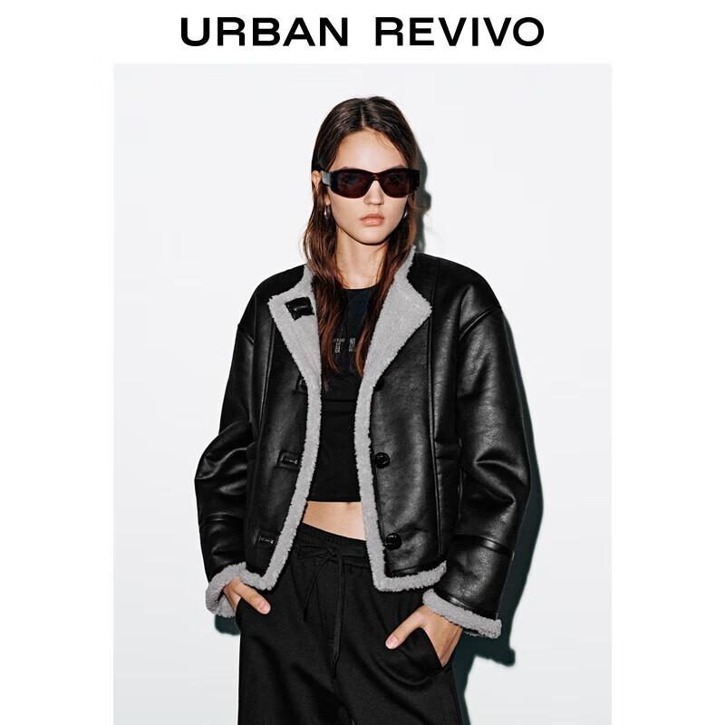 

UR Women s Trendy Spliced Fuzzy Button Coat L