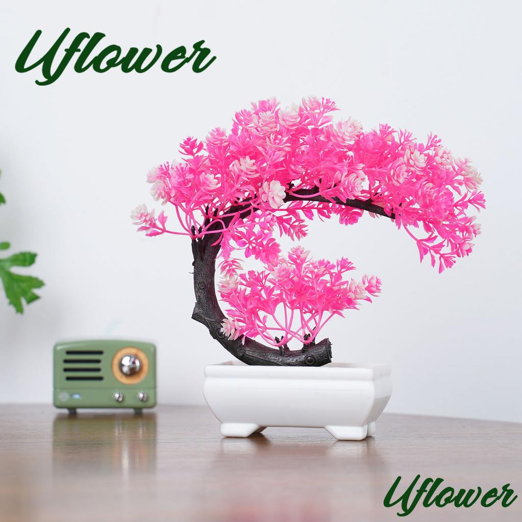 1PC Pink Desktop Artificial Bonsai DIY Home Garden Outdoor Floral Green Plant Flower Arrangement Gift Decoration
