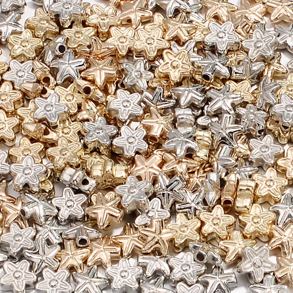 100pcs Star CCB Beads Gold Rhodium Color Pentagram Loose Spacer Bead For Jewelry Making DIY Crafts Bracelet Necklace Accessories