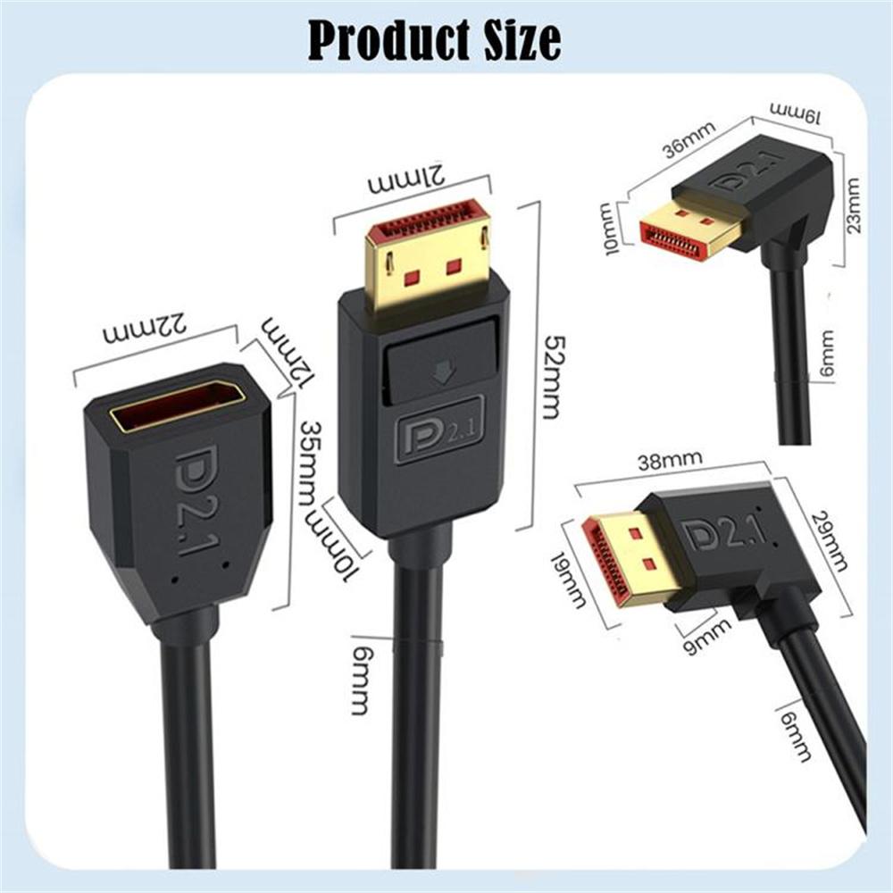 50cm Left Angled DP2.1 Male to Female Adapter Cord 54Gbps 16K 30Hz DisplayPort Extension Cable