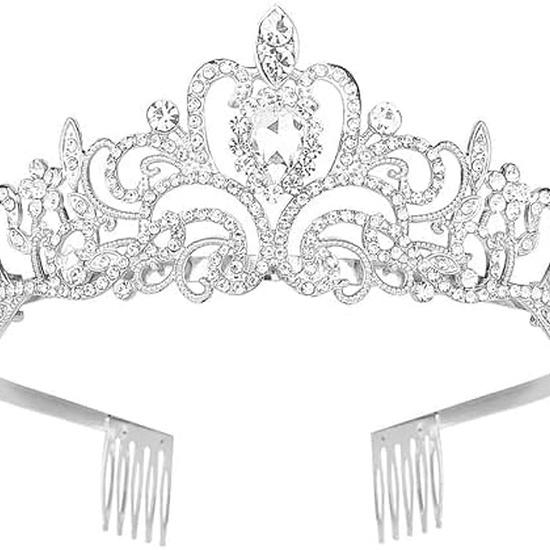 Silver Crystal Tiara Crown Headband Princess Elegant Crown with combs for Women Girls Bridal Wedding Prom Birthday Party M серебряный