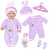 6-Piece Bunny Baby Doll Clothes Outfits for 12-18 Inch Dolls (30-43 Cm), Includes Bunny Hat Socks & Hanger, Newborn Doll Clothing