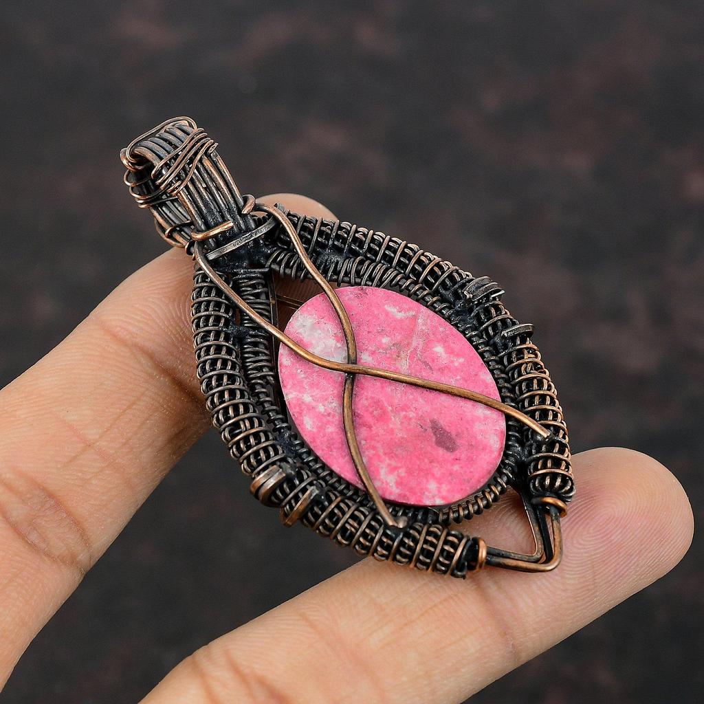 Thulite Pendant Copper Wire Wrapped Rainbow Moonstone Pendant Handmade Pendant Designer Copper Jewelry Gift For Mom Genuine Gemstone Pendant