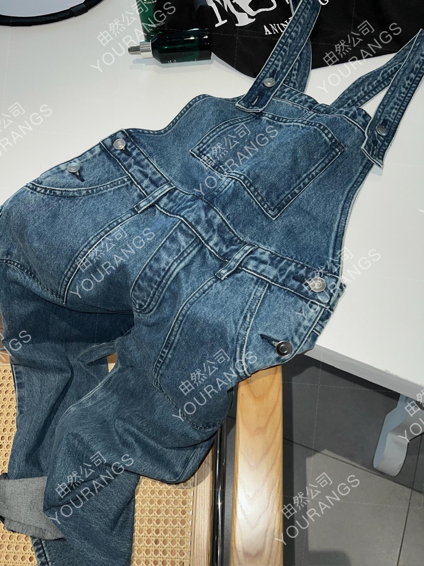 

French Retro Academic Style Slim Straight-Leg Denim Overalls XS
