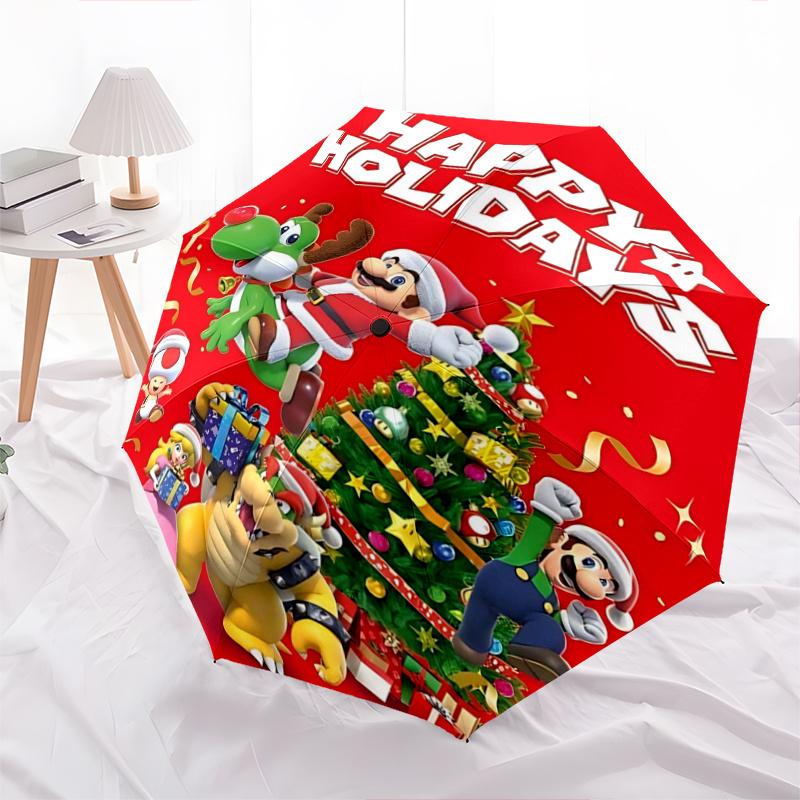 

1pc Happy Holidays Mario & Luigi Pattern Beautiful Looking Automatic Folding Umbrella, 3 Folding, 8 Iron Frame Design, Durable and Suitable for T