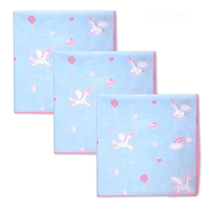 

Unicorn Gauze Light Set of Made in Iroha Mameo Series Handkerchiefs, Blue, 3, Japan, 100% Cotton, 35x35cm,