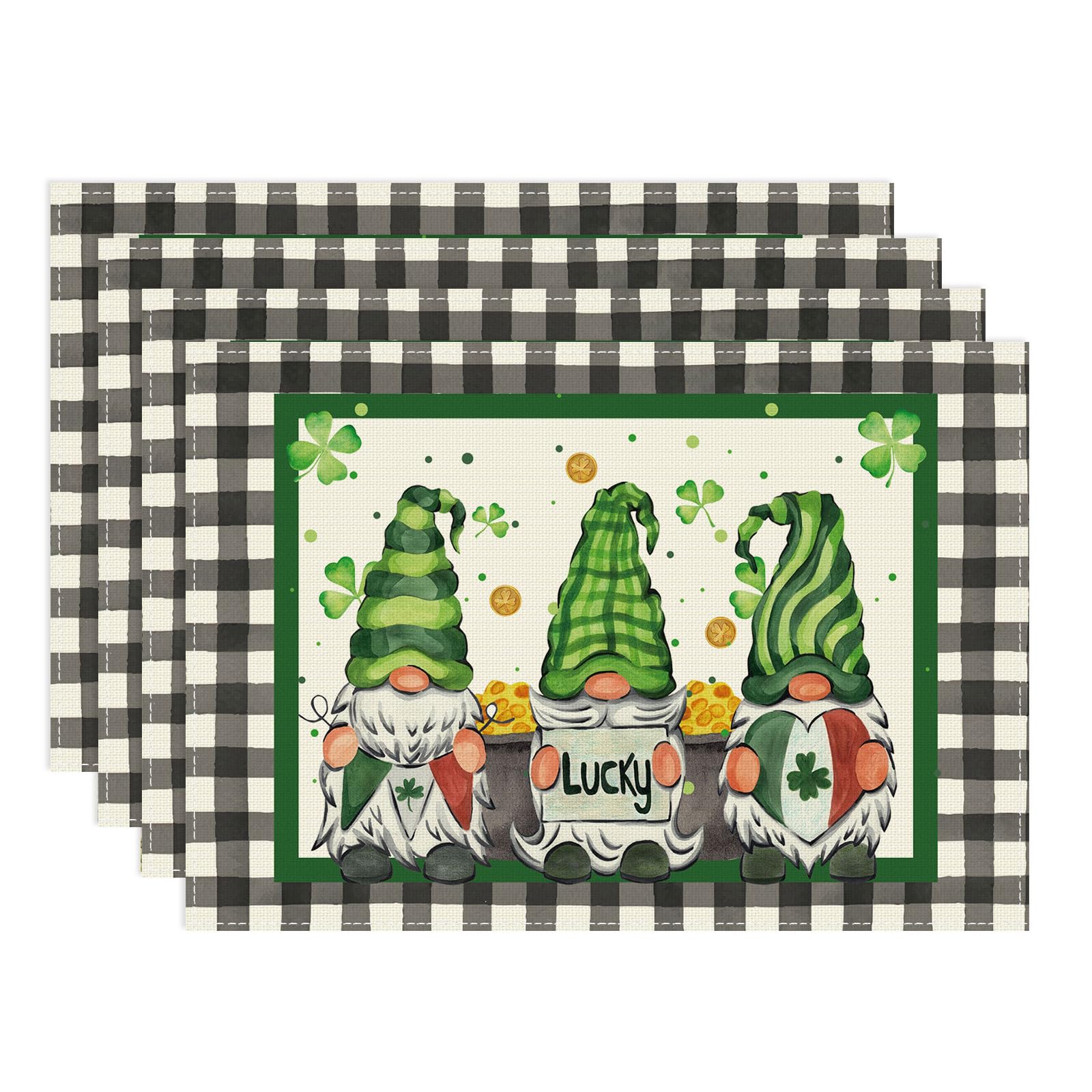 

Plaid Gnomes Shamrocks Clovers Golds St. Patrick s Day Placemats Set of 4 Table Mats for Party Home Kitchen Dining Table Decorations 12x18 Inch Placemats Set of 4 （12x18 Inch）