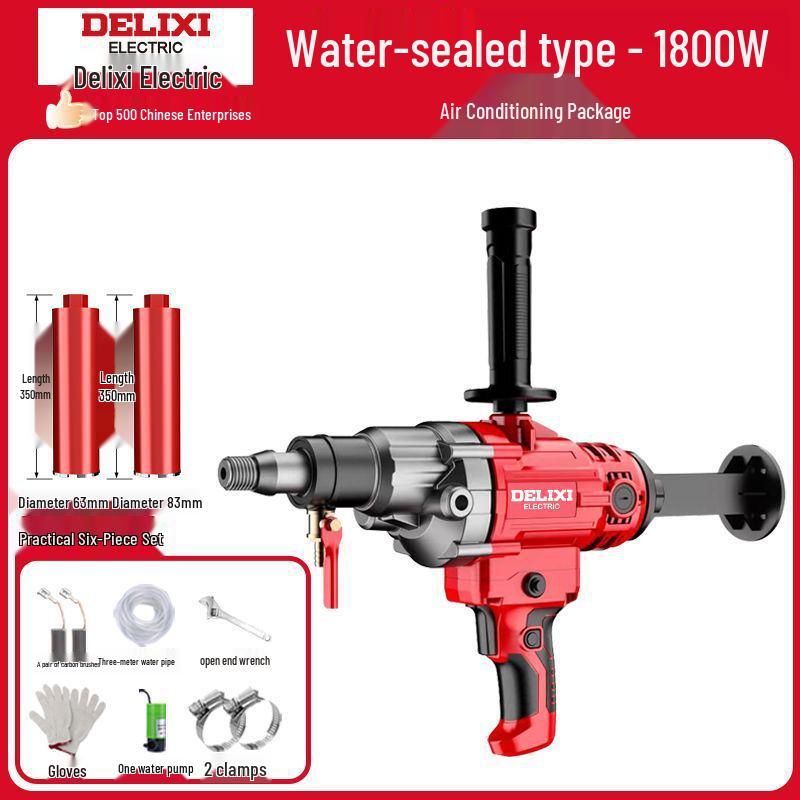 Delixi High-Power Dual-Use Core Drill: Wet/Dry Concrete & Air Conditioner Hole Drilling Machine, Handheld/Desktop Usage.
