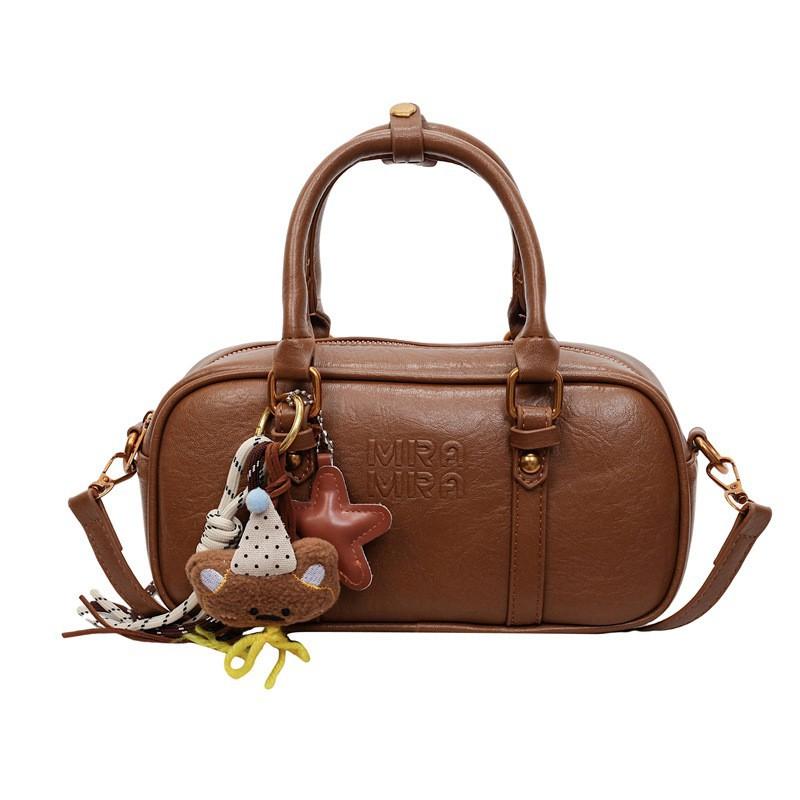 

2025 New Style Retro Small Handbag Women Fashionable Boston Bag One-shoulder Cross-body No pendant model коричневий