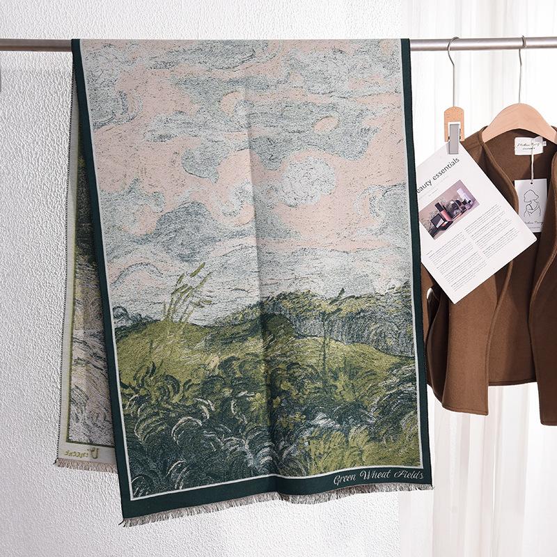 

Дизайнерская печать в стиле масляной живописи, поле пшеницы, теплый шарф, женский, креативная элегантность, шарф с высококлассным темпераментом 67*185