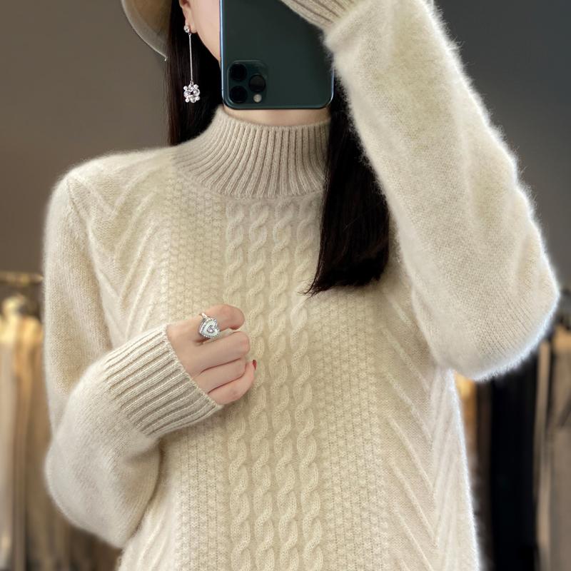 Damen Kaschmirpullover Qinghe Kaschmir 30% Kaschmir 70% Wolle warm und modisch Allrounder Herbst und Winter