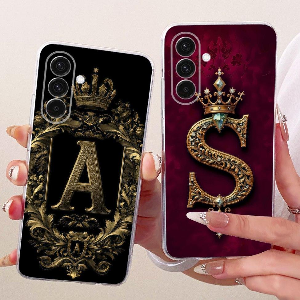 Clear For Samsung A36 5G SM-A366E SM-A366B Cover For Samsung Galaxy A36 5G Case Luxury Crown A-Z Letters 2D Painted Soft Casing