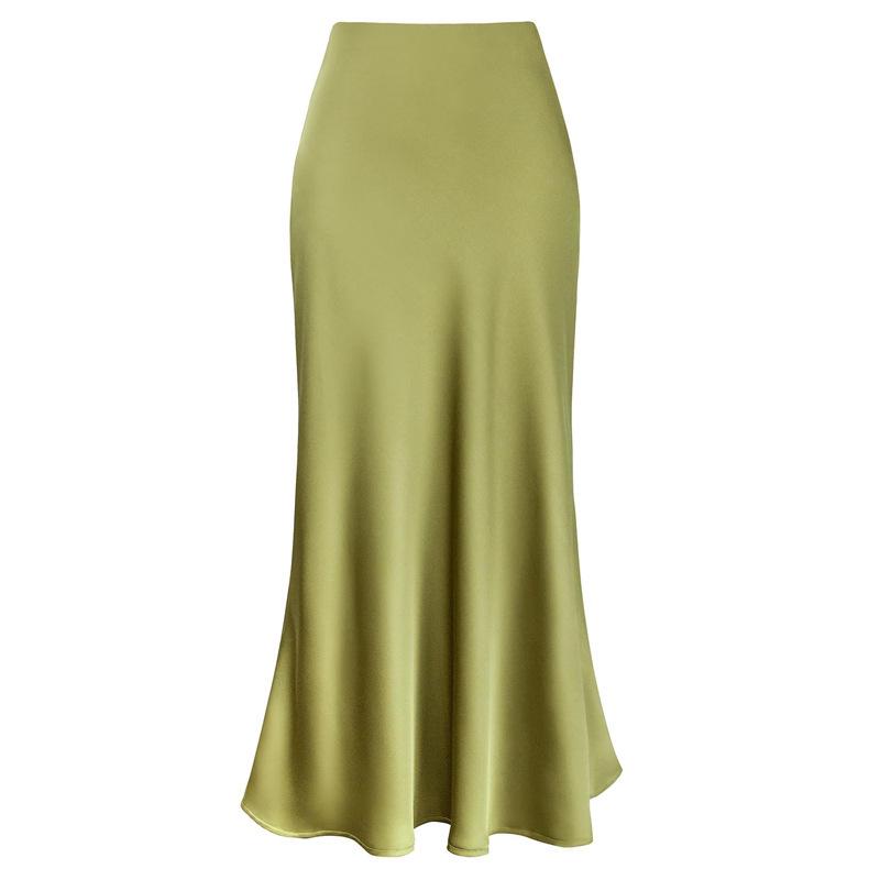 Elegant High Waist Fishtail Satin Midi Skirt for Women