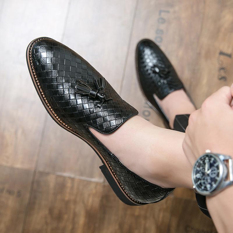 Large Size Casual Leather Shoes British Inner Height Increase Soft Sole Braided Fringe