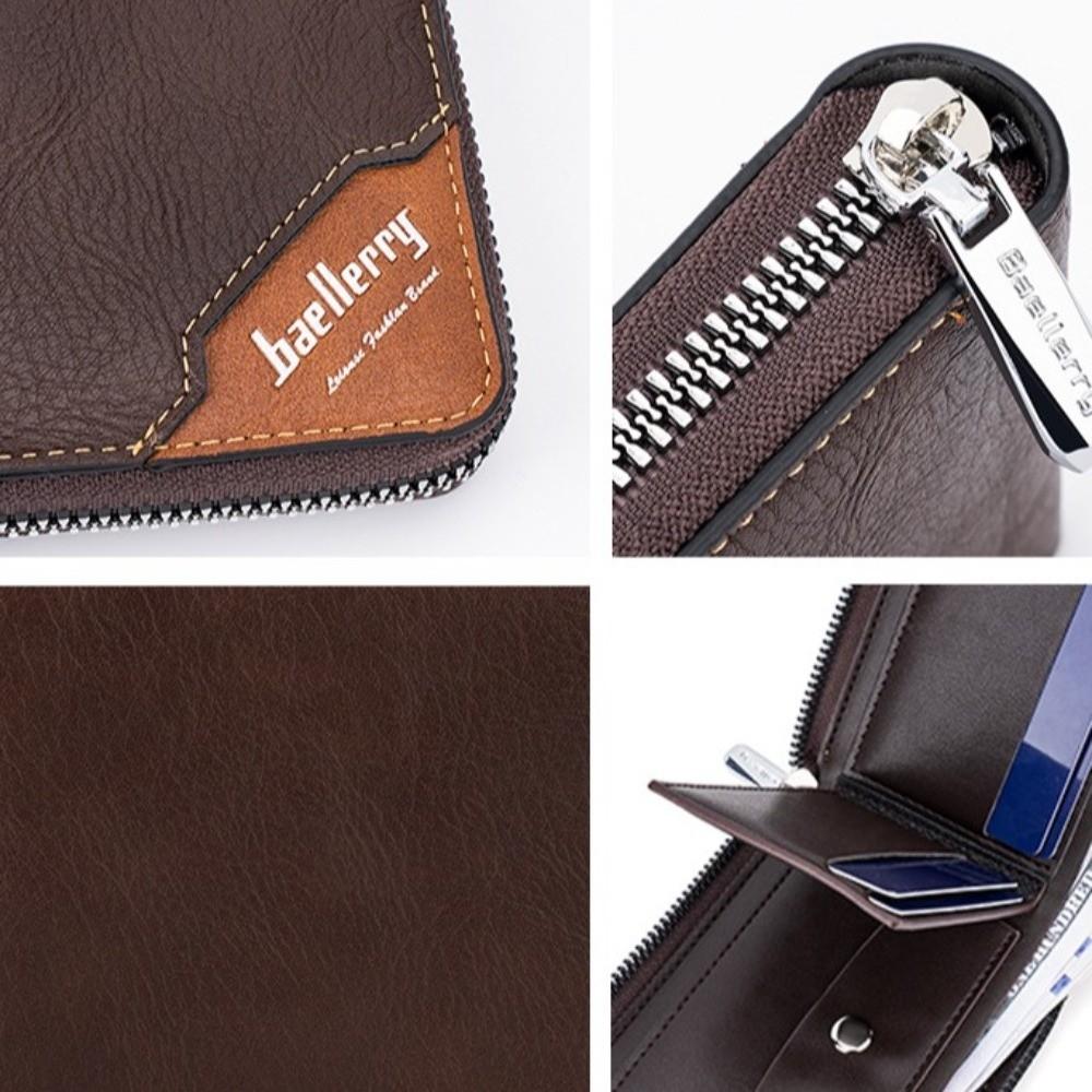 Leather Men's Short Wallet English Letter Pocket Purse Multifunction Anti-theft Cash Bag  Daily Use