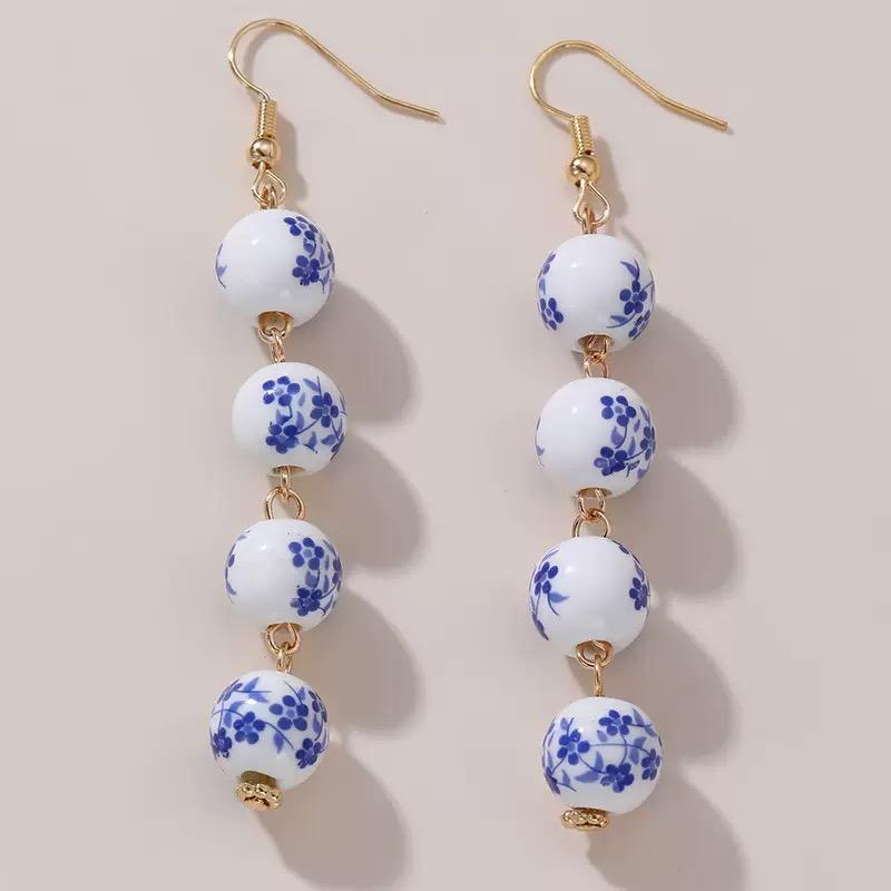 

Retro New Chinese Blue And White Porcelain Ceramic Pendant Round Earrings Women Fashion Elegant Jewelry Accessories