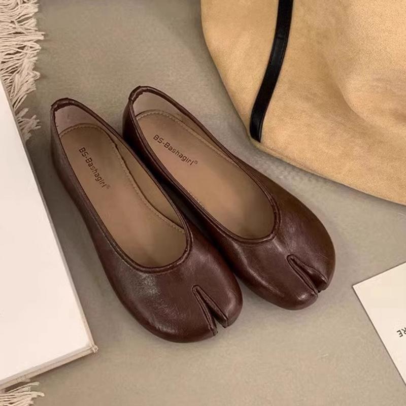 Fashion SUOJIALUN 2025 Spring New Brand Women Flat Shoes Fashion Split Toe Flat Ballet Shallow Slip On Female Casual Slip On Loafer Shoe