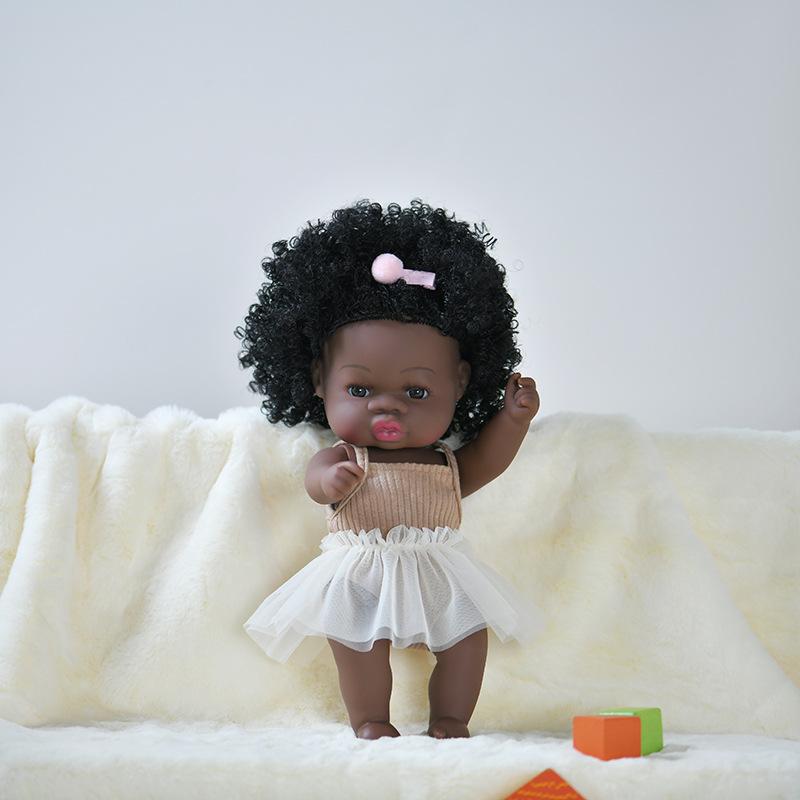 Realistic 13Inch/33Cm Black Skin Baby Dolls Soft Full Body Silicone Vinyl Reborn Doll Washable African Reborn Doll Girl Toy Gift